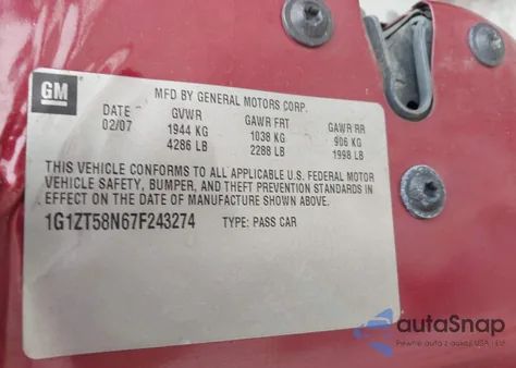 2007 Chevrolet Malibu Lt from USA, damaged, VIN 1G1ZT58N67F243274